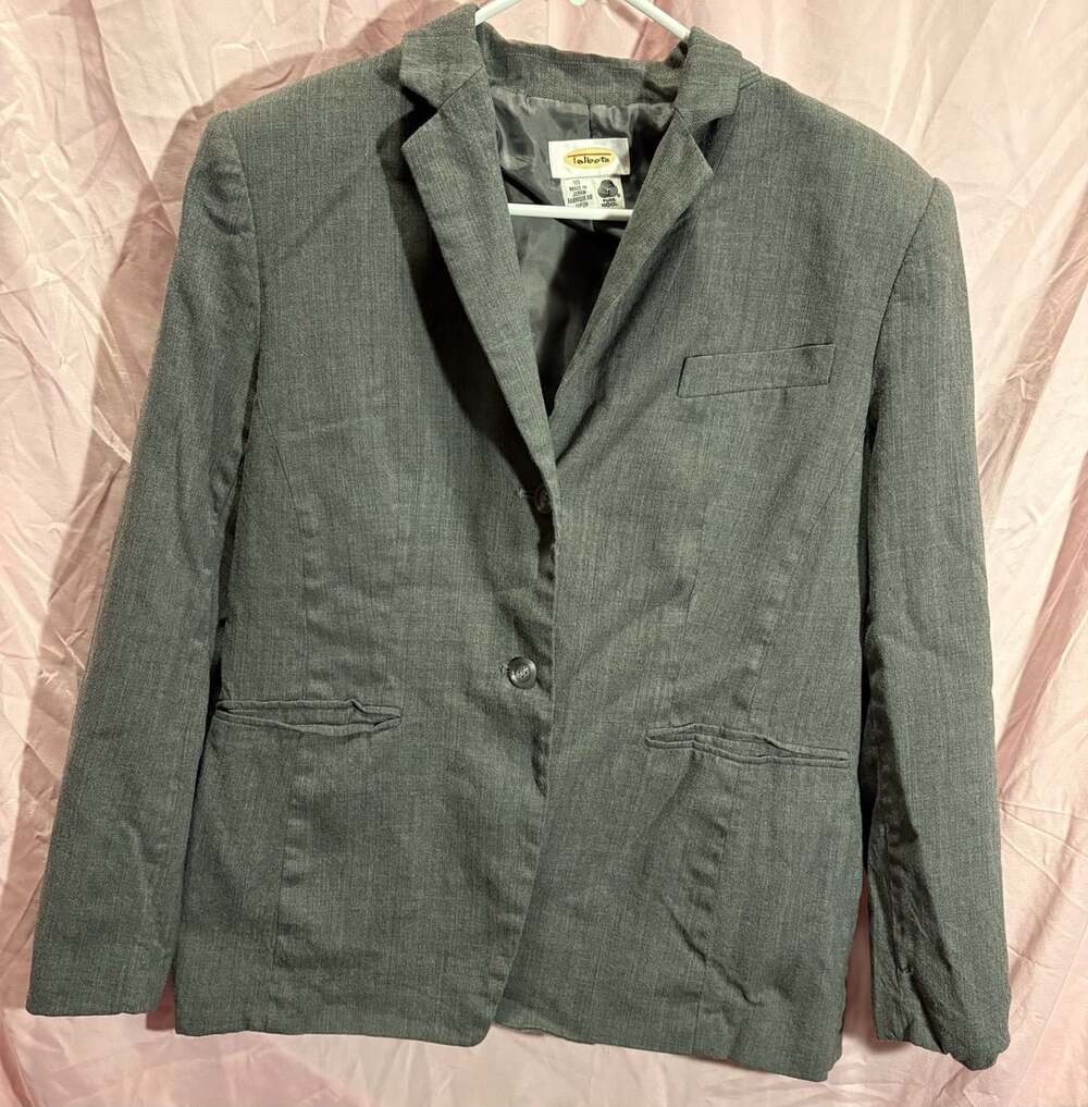 Talbots Vintage Gray 100% Pure Wool 2-Button Blazer Jacket Size 10